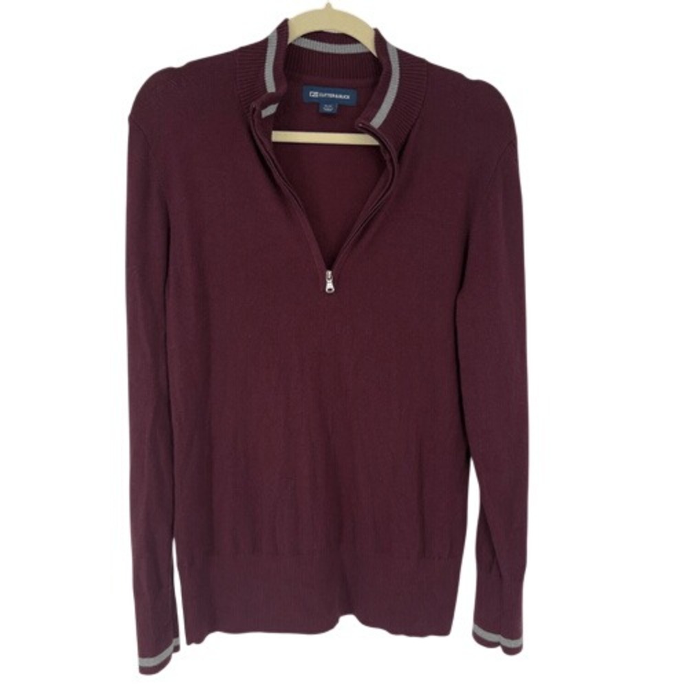 Cutter‎ & Buck Lakemont Maroon Tipped Half Zip Sweater Size M